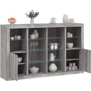 vidaXL Grey Sonoma Sideboards with LED Lights - 3 pcs vidaXL Grey Sonoma Sideboards with LED Lights - 3 pcs