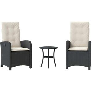 vidaXL 3-delt sort poly rattan bistro sæt med puder vidaXL 3-delt sort poly rattan bistro sæt med puder