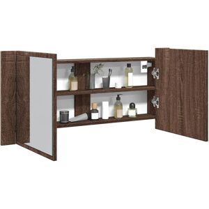 vidaXL Brown Oak LED Bathroom Mirror Cabinet - Bathroom Mirror Cabinet vidaXL Brown Oak LED Bathroom Mirror Cabinet - Bathroom Mirror Cabinet