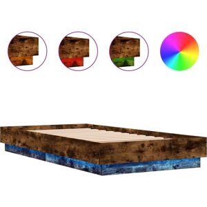 vidaXL Bed Frame with LED Lights Smoked Oak 75x190 cm Small Single - Bed Frame vidaXL Bed Frame with LED Lights Smoked Oak 75x190 cm Small Single - Bed Frame