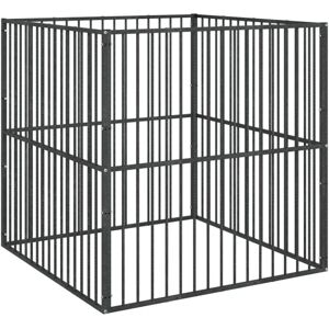 vidaXL Dog Playpen 4 Panel Black Galvanised Steel - Dog Playpen vidaXL Dog Playpen 4 Panel Black Galvanised Steel - Dog Playpen