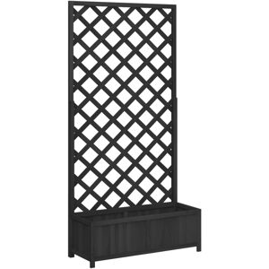 vidaXL Garden Planter with Trellis - Black Solid Wood Fir - Garden Planter vidaXL Garden Planter with Trellis - Black Solid Wood Fir - Garden Planter