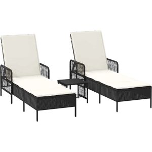 Vidaxl Gartentisch-Set - Schwarz und Creme Verstellbare Liegen mit Tisch Vidaxl Gartentisch-Set - Schwarz und Creme Verstellbare Liegen mit Tisch