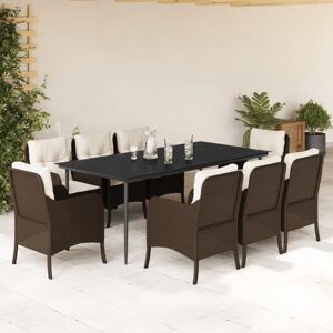 vidaXL Garden Dining Set - Brown, 9 pcs, Rattan & Cushions vidaXL Garden Dining Set - Brown, 9 pcs, Rattan & Cushions