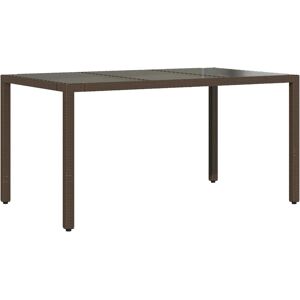 vidaXL Garden Table with Glass Top Brown 150x90x75 cm Poly Rattan - Garden Table vidaXL Garden Table with Glass Top Brown 150x90x75 cm Poly Rattan - Garden Table