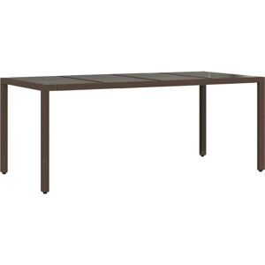 vidaXL Garden Table with Glass Top Brown 190x90x75 cm Poly Rattan - Garden Table vidaXL Garden Table with Glass Top Brown 190x90x75 cm Poly Rattan - Garden Table