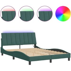 Cadru de pat Vidaxl cu lumini LED - Catifea verde închis - 140x200 cm Cadru de pat Vidaxl cu lumini LED - Catifea verde închis - 140x200 cm