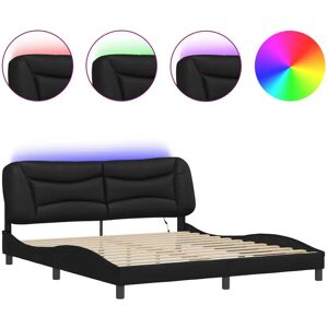 vidaXL Bettgestell mit LED-Lichtern Schwarz 180x200 cm Super King Kunstleder vidaXL Bettgestell mit LED-Lichtern Schwarz 180x200 cm Super King Kunstleder