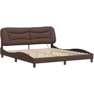vidaXL Bed Frame with LED Lights Brown 180x200 cm Super King Faux Leather - Bed Frame vidaXL Bed Frame with LED Lights Brown 180x200 cm Super King Faux Leather - Bed Frame