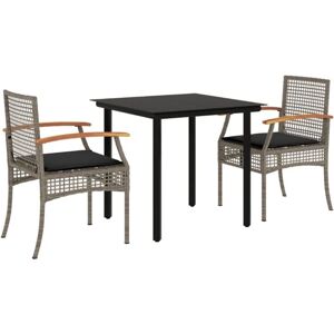 vidaXL Garden Dining Set - 3-Piece Rattan Gray Furniture vidaXL Garden Dining Set - 3-Piece Rattan Gray Furniture