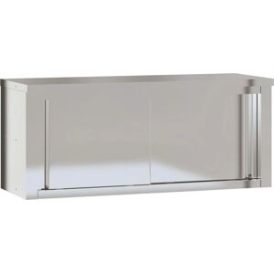 vidaXL Kitchen Wall Cabinet with Sliding Doors - Stainless Steel - Wall Cabinet vidaXL Kitchen Wall Cabinet with Sliding Doors - Stainless Steel - Wall Cabinet