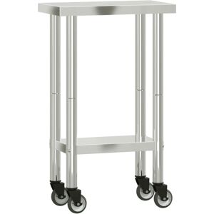 vidaXL Kitchen Work Table with Wheels - Stainless Steel - 55x30x85 cm vidaXL Kitchen Work Table with Wheels - Stainless Steel - 55x30x85 cm