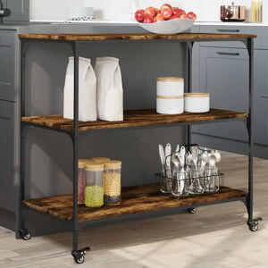 vidaXL Kitchen Trolley Smoked Oak 102x50x95 cm Engineered Wood - Kitchen Trolley vidaXL Kitchen Trolley Smoked Oak 102x50x95 cm Engineered Wood - Kitchen Trolley