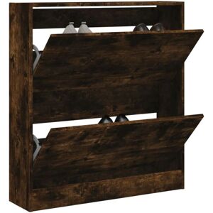 vidaXL Smoked Oak Shoe Cabinet - 4 Flip-Drawers Shoe Storage vidaXL Smoked Oak Shoe Cabinet - 4 Flip-Drawers Shoe Storage