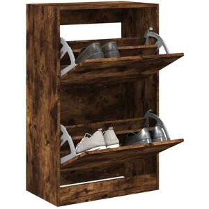 vidaXL Smoked Oak Shoe Cabinet - 4 Flip-Drawers Compact Storage vidaXL Smoked Oak Shoe Cabinet - 4 Flip-Drawers Compact Storage