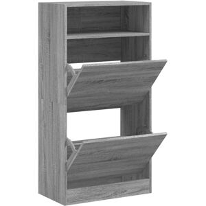 vidaXL Grey Sonoma Shoe Cabinet with 2 Flip-Drawers - Shoe Storage Furniture vidaXL Grey Sonoma Shoe Cabinet with 2 Flip-Drawers - Shoe Storage Furniture