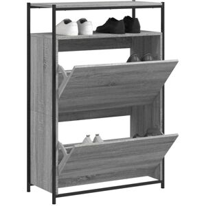 vidaXL Grey Sonoma Shoe Cabinet with 4 Flip-Drawers - Shoe Storage vidaXL Grey Sonoma Shoe Cabinet with 4 Flip-Drawers - Shoe Storage