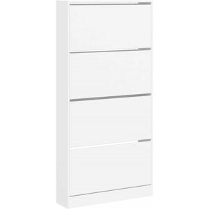 vidaXL White Shoe Cabinet - 4 Flip Drawers - Space-Saving Storage vidaXL White Shoe Cabinet - 4 Flip Drawers - Space-Saving Storage