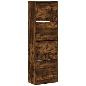 vidaXL Smoked Oak Shoe Cabinet with 4 Flip-Drawers - Shoe Storage Furniture vidaXL Smoked Oak Shoe Cabinet with 4 Flip-Drawers - Shoe Storage Furniture