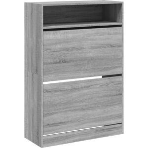 vidaXL Grey Sonoma Shoe Cabinet with 2 Flip-Drawers - Shoe Storage Furniture vidaXL Grey Sonoma Shoe Cabinet with 2 Flip-Drawers - Shoe Storage Furniture