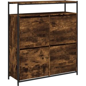 vidaXL Shoe Cabinet - Smoked Oak 4 Flip-Drawers - Shoe Cabinet vidaXL Shoe Cabinet - Smoked Oak 4 Flip-Drawers - Shoe Cabinet