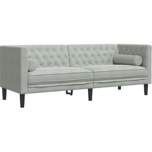Canapé Chesterfield 3 Places Velours Gris Clair - Sofa - Publicité Canapé Chesterfield 3 Places Velours Gris Clair - Sofa - Publicité