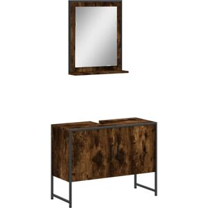 vidaXL Bathroom Cabinet Set 2 Piece Sink Smoked Oak - Bathroom Furniture vidaXL Bathroom Cabinet Set 2 Piece Sink Smoked Oak - Bathroom Furniture