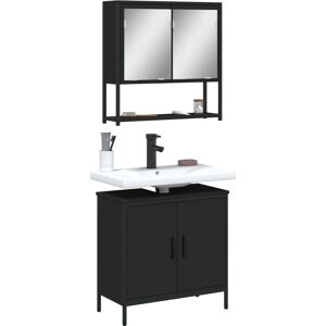 vidaXL Bathroom Furniture Set 2 Piece Mirror Cabinet Black Engineered Wood - Bathroom Furniture Set vidaXL Bathroom Furniture Set 2 Piece Mirror Cabinet Black Engineered Wood - Bathroom Furniture Set