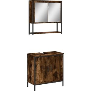 vidaXL Bathroom Furniture Set 2 Piece Sink Cabinet Smoked Oak - Bathroom Furniture vidaXL Bathroom Furniture Set 2 Piece Sink Cabinet Smoked Oak - Bathroom Furniture