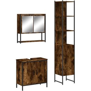 vidaXL Bathroom Furniture Set 3 Piece Sink Cabinet Smoked Oak - Bathroom Furniture Set vidaXL Bathroom Furniture Set 3 Piece Sink Cabinet Smoked Oak - Bathroom Furniture Set