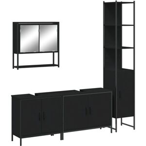 vidaXL Bathroom Furniture Set 4 Piece Mirror Cabinet Black Engineered Wood vidaXL Bathroom Furniture Set 4 Piece Mirror Cabinet Black Engineered Wood