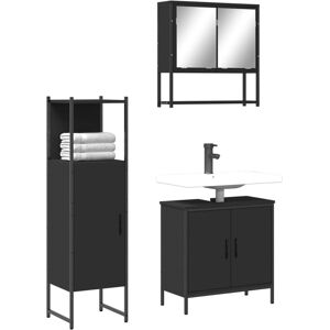 vidaXL Bathroom Furniture Set 3 Piece Mirror Cabinet Black Engineered Wood - Bathroom Furniture vidaXL Bathroom Furniture Set 3 Piece Mirror Cabinet Black Engineered Wood - Bathroom Furniture