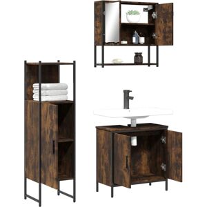 vidaXL Smoked Oak Bathroom Furniture Set - 3 Piece, Wall-Mount, Space-Saving - Bathroom Furniture vidaXL Smoked Oak Bathroom Furniture Set - 3 Piece, Wall-Mount, Space-Saving - Bathroom Furniture