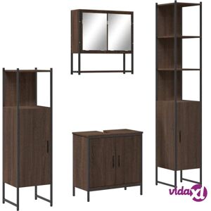 vidaXL Bathroom Furniture Set 4 Piece Sink Cabinet Brown Oak Engineered Wood - Bathroom Furniture Set vidaXL Bathroom Furniture Set 4 Piece Sink Cabinet Brown Oak Engineered Wood - Bathroom Furniture Set