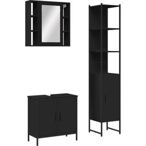 vidaXL Bathroom Cabinet Set 3 Piece Vanity Unit Cupboard Black Engineered Wood vidaXL Bathroom Cabinet Set 3 Piece Vanity Unit Cupboard Black Engineered Wood