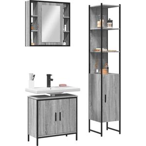 vidaXL Bathroom Cabinet Set 3 Piece Sink Grey Sonoma vidaXL Bathroom Cabinet Set 3 Piece Sink Grey Sonoma