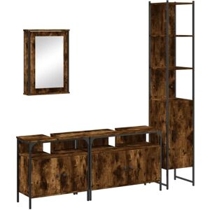 vidaXL Smoked Oak Bathroom Furniture Set - 4 Piece Storage Sink vidaXL Smoked Oak Bathroom Furniture Set - 4 Piece Storage Sink