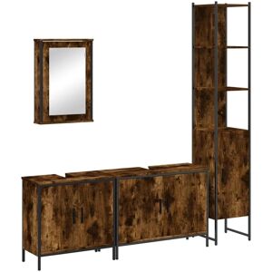 vidaXL Bathroom Furniture Set 4 Piece Sink Cabinet Brown Oak Engineered Wood - Bathroom Furniture Set vidaXL Bathroom Furniture Set 4 Piece Sink Cabinet Brown Oak Engineered Wood - Bathroom Furniture Set