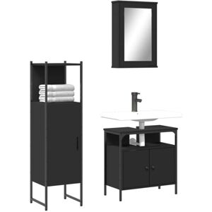 vidaXL Bathroom Furniture Set 3 Piece Mirror Cabinet Black Engineered Wood - Bathroom Furniture Set vidaXL Bathroom Furniture Set 3 Piece Mirror Cabinet Black Engineered Wood - Bathroom Furniture Set
