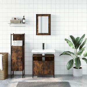 VidaXL Bathroom Furniture Set 3 Piece Sink Cabinet Smoked Oak - Bathroom Furniture VidaXL Bathroom Furniture Set 3 Piece Sink Cabinet Smoked Oak - Bathroom Furniture