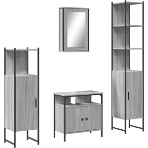 vidaXL Bathroom Furniture Set 4 Piece Sink Cabinet Grey Sonoma - Bathroom Furniture vidaXL Bathroom Furniture Set 4 Piece Sink Cabinet Grey Sonoma - Bathroom Furniture