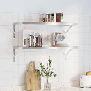 vidaXL Silver Wall Shelves - 75x30x3 cm Stainless Steel Wall Shelf Set vidaXL Silver Wall Shelves - 75x30x3 cm Stainless Steel Wall Shelf Set