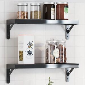 vidaXL Black Stainless Steel Shelf Brackets - Wall Mount 4 pcs vidaXL Black Stainless Steel Shelf Brackets - Wall Mount 4 pcs