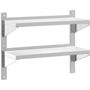 vidaXL 2-Tier Wall Shelf 75x30x60 cm Silver Stainless Steel - Wall Shelf vidaXL 2-Tier Wall Shelf 75x30x60 cm Silver Stainless Steel - Wall Shelf