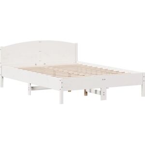 vidaXL Bed Frame with Headboard 140x200cm Solid Pine Wood White - Bed Type vidaXL Bed Frame with Headboard 140x200cm Solid Pine Wood White - Bed Type