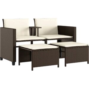 vidaXL Gartensofa 2-Sitzer mit Tisch und Hockern - Braun, Beige - Außenmöbel vidaXL Gartensofa 2-Sitzer mit Tisch und Hockern - Braun, Beige - Außenmöbel