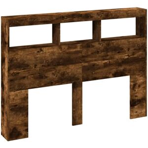 vidaXL Headboard Cabinet with LED - Smoked Oak - 140x17x102 cm - Headboard Cabinet with LED vidaXL Headboard Cabinet with LED - Smoked Oak - 140x17x102 cm - Headboard Cabinet with LED