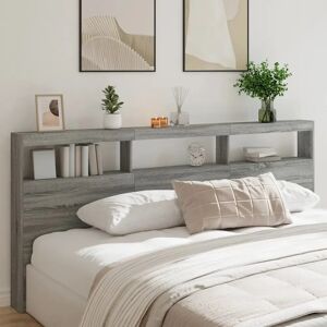 vidaXL Headboard Cabinet with LED, Grey Sonoma, 220x17x102 cm - Headboard Cabinet with LED vidaXL Headboard Cabinet with LED, Grey Sonoma, 220x17x102 cm - Headboard Cabinet with LED