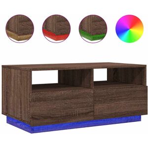 vidaXL Brown Oak Coffee Table with LED Lights - Coffee Table vidaXL Brown Oak Coffee Table with LED Lights - Coffee Table