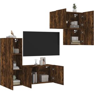 vidaXL Smoked Oak 4-Piece TV Wall Unit - Wall-Mounted Storage vidaXL Smoked Oak 4-Piece TV Wall Unit - Wall-Mounted Storage